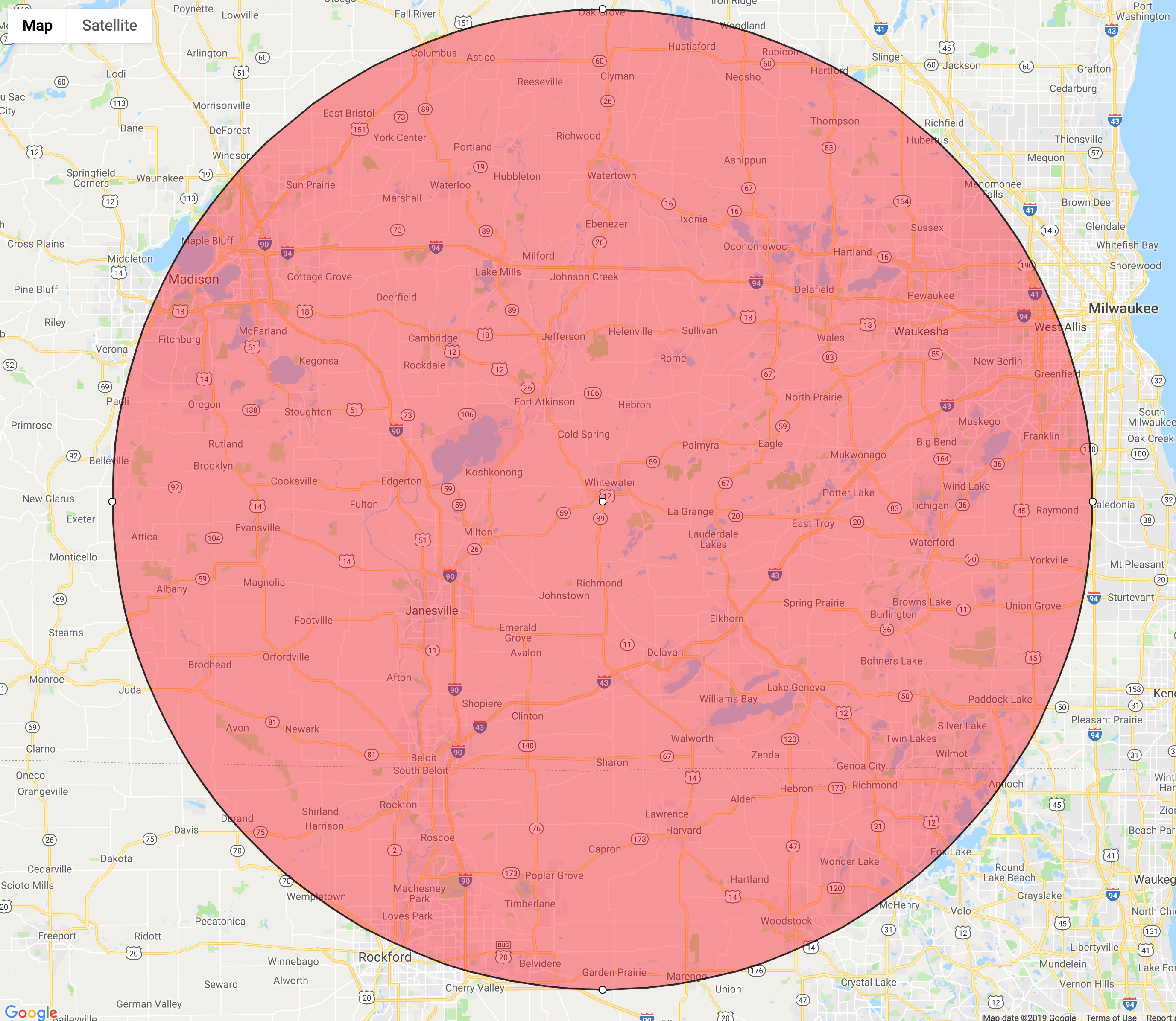 50 Mile Radius Map United States Map